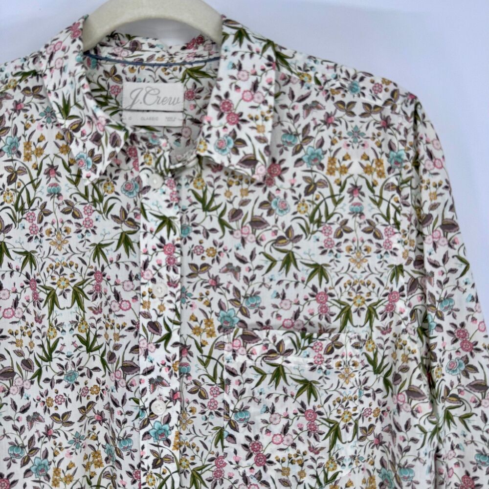 J.Crew Liberty Fabric Floral Shirt Womens 10 Classic Fit Button Down Cotton - Picture 2 of 9